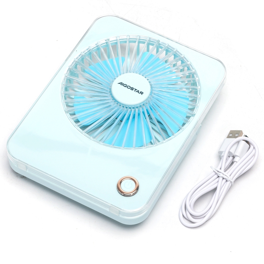 Aigostar - Bordventilator genopladelig 5W/5V 3600mAh USB blå