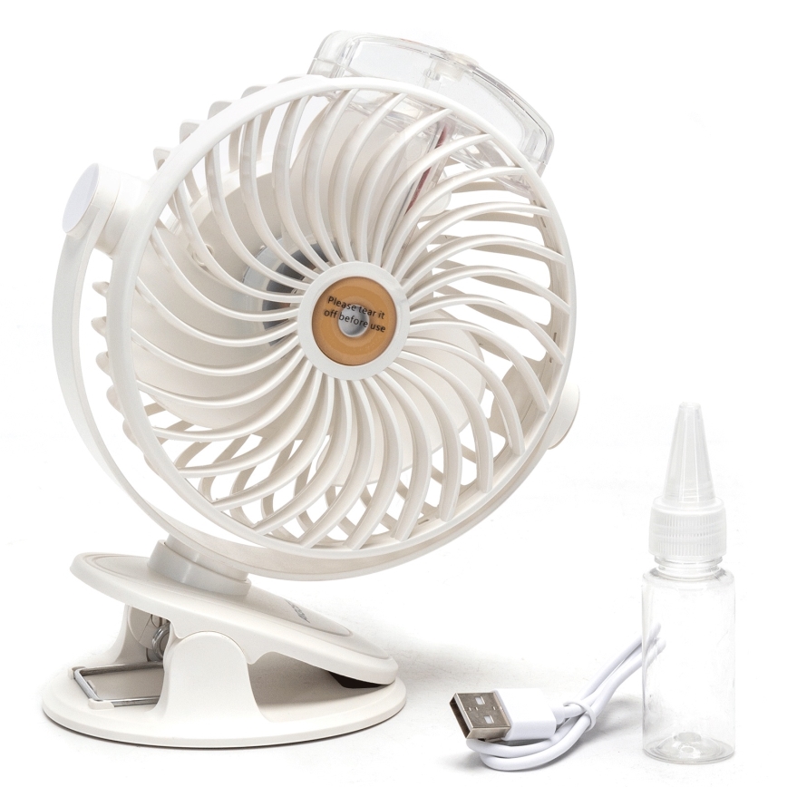 Aigostar - Bordventilator genopladelig med klemme 2W/5V 2400mAh USB hvid
