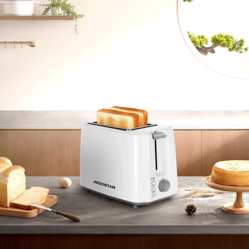 Aigostar - Brødrister med 2 åbninger 750W/230V hvid