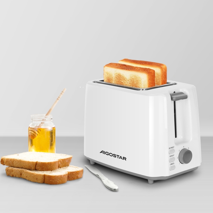 Aigostar - Brødrister med 2 åbninger 750W/230V hvid