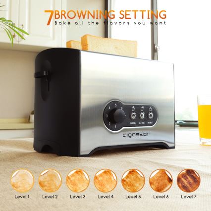 Aigostar - Brødrister med 2 åbninger 900W/230V mat krom