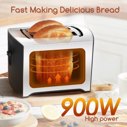 Aigostar - Brødrister med 2 åbninger 900W/230V mat krom