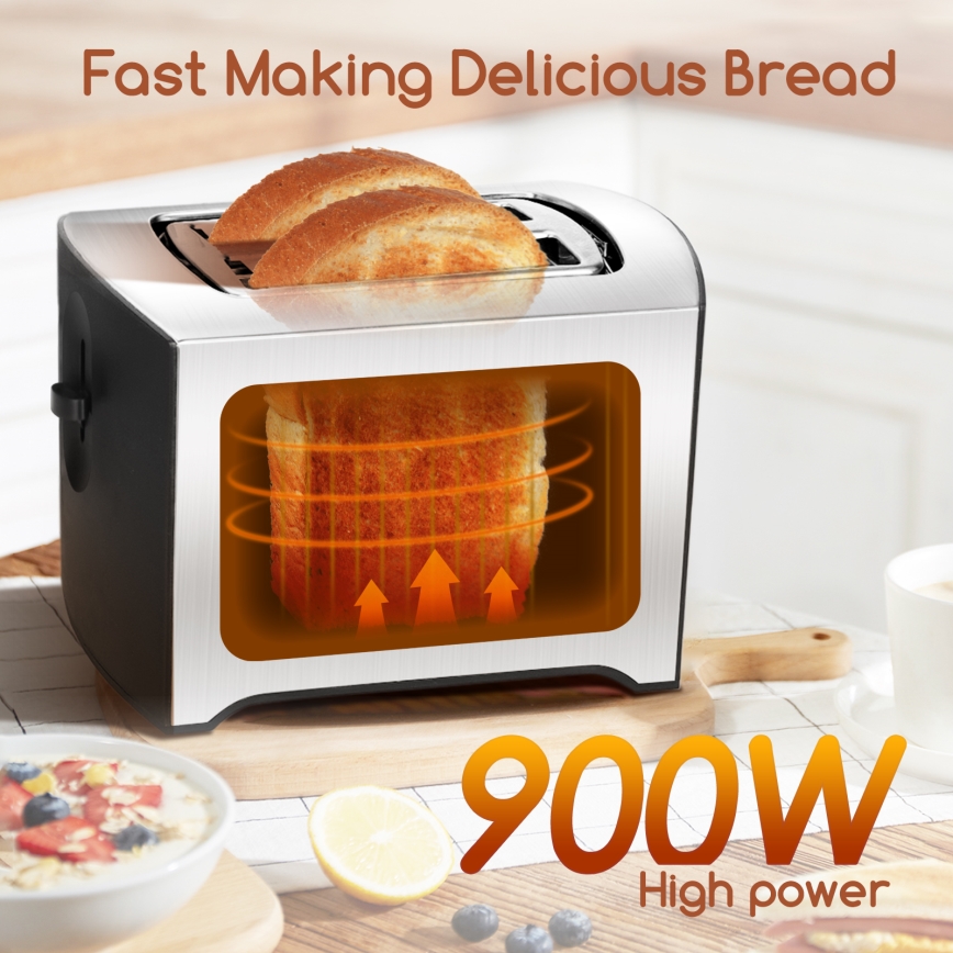 Aigostar - Brødrister med 2 åbninger 900W/230V mat krom