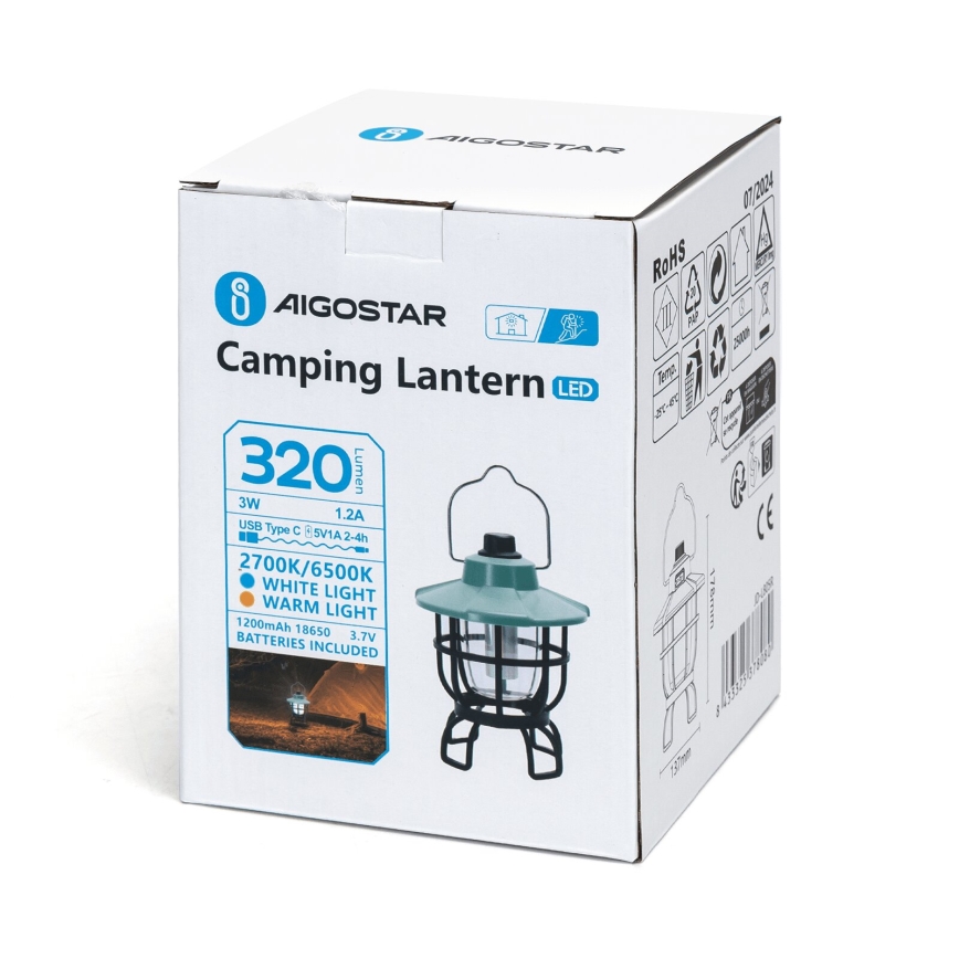 Aigostar - Bærbar LED campinglampe dæmpbar og genopladelig LED/3W/3,7V