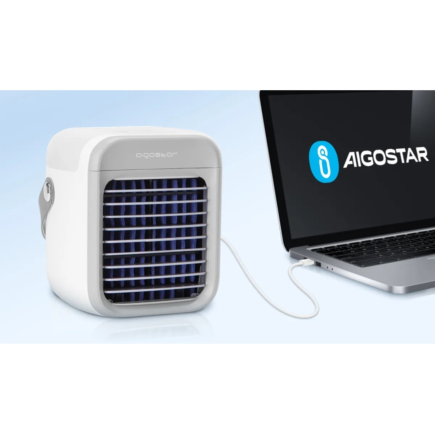 Aigostar - Bærbar luftkøler 8W/5V hvid