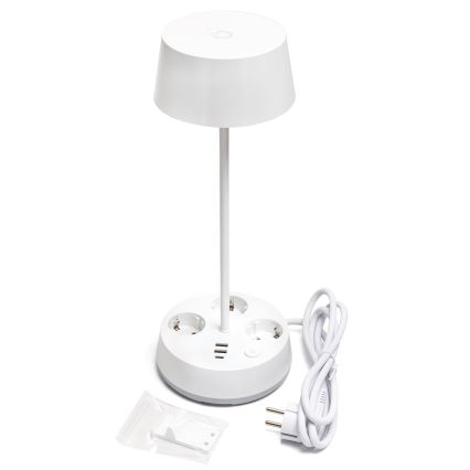 Aigostar - Dimmable LED bordlampe med stikkontakter og USB LED/4,6W/230V 3000/4000/6500K hvid