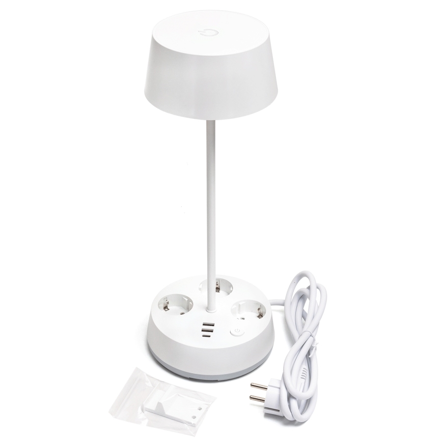 Aigostar - Dimmable LED bordlampe med stikkontakter og USB LED/4,6W/230V 3000/4000/6500K hvid