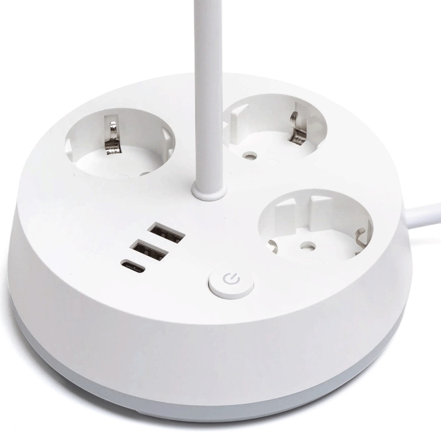 Aigostar - Dimmable LED bordlampe med stikkontakter og USB LED/4,6W/230V 3000/4000/6500K hvid