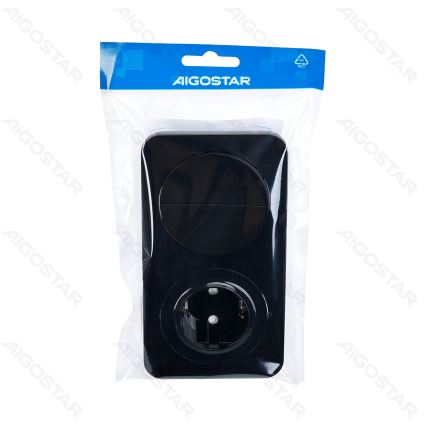 Aigostar - Dobbelt afbryder nr. 5 og SCHUKO-stikkontakt 230V med sort ramme