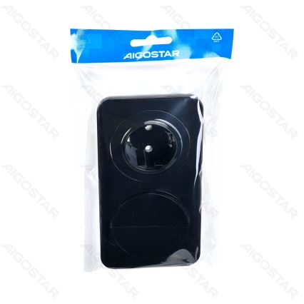 Aigostar - Dobbelt afbryder nr. 6+6 og SCHUKO-stikkontakt 230 V med sort ramme