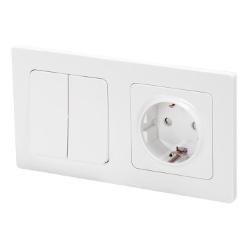 Aigostar - Dobbelt afbryder nr. 6 + 6 og SCHUKO-stikkontakt 250V med ramme i hvid