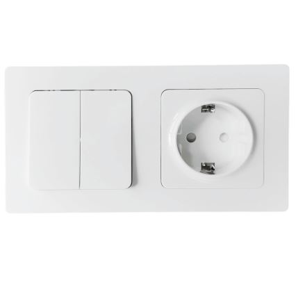 Aigostar - Dobbelt afbryder nr. 6 + 6 og SCHUKO-stikkontakt 250V med ramme i hvid
