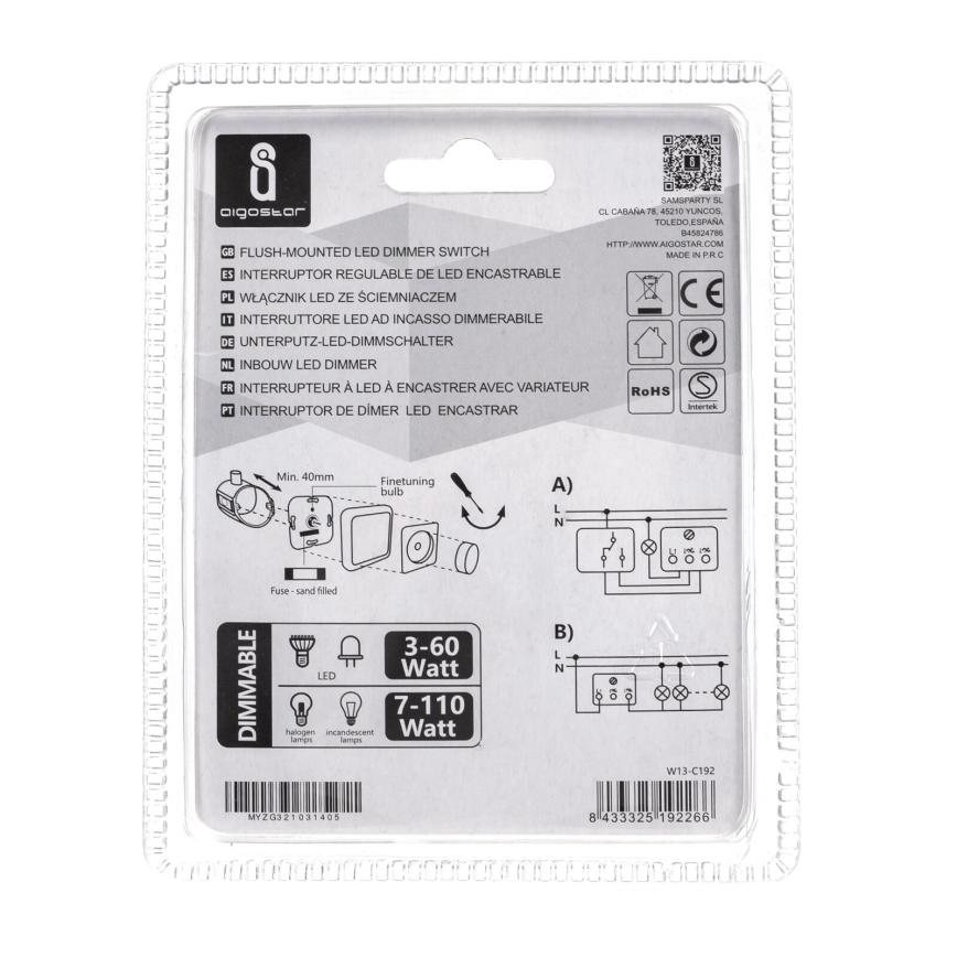 Aigostar - Drejelig lysdæmper 110W/230V hvid