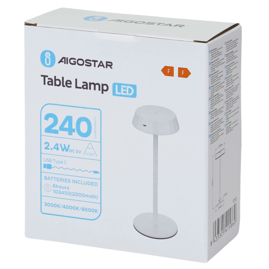 Aigostar - Dæmpbar LED bordlampe AMBIENT LED/2,4W/5V 3000-6500K hvid