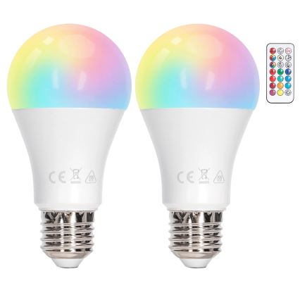 Aigostar - LED RGBW Dæmpbar pære A60 E27/10W/230V 3000K + fjernbetjening