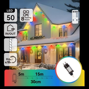 Aigostar - Dæmpbar LED udendørs julekæde 50 LED / 8 funktioner 20 m IP44 multifarvet + fjernbetjening