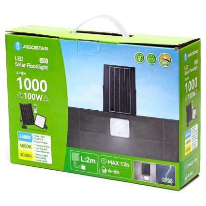 Aigostar - Dæmpbar solcelledrevet LED-projektør LED/100W/3,4V 3000/4000/6500K IP66 8000 mAh + fjernbetjening