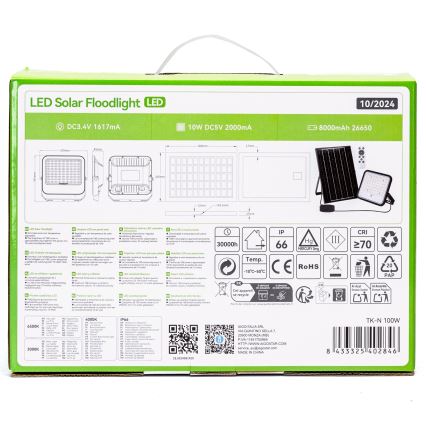 Aigostar - Dæmpbar solcelledrevet LED-projektør LED/100W/3,4V 3000/4000/6500K IP66 8000 mAh + fjernbetjening