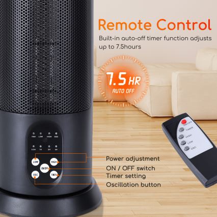 Aigostar - Elektrisk varmeapparat 1500 W/230 V med fjernbetjening