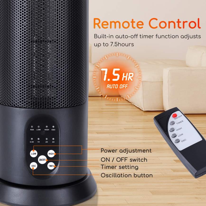 Aigostar - Elektrisk varmeapparat 1500 W/230 V med fjernbetjening