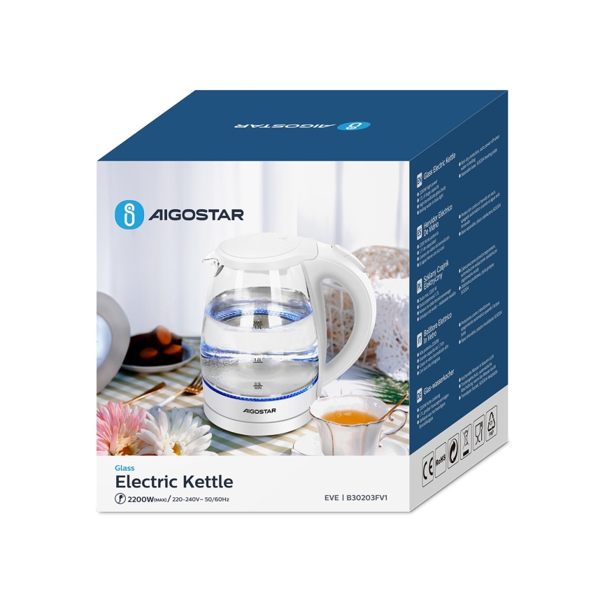 Aigostar - Elkedel 1,7 l 2200W/230V hvid