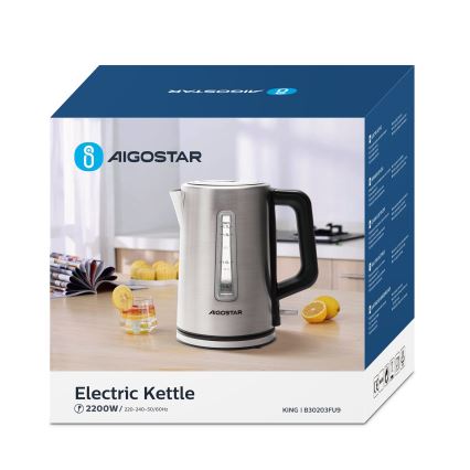 Aigostar - Elkedel 1,7l 2200W/230V mat krom