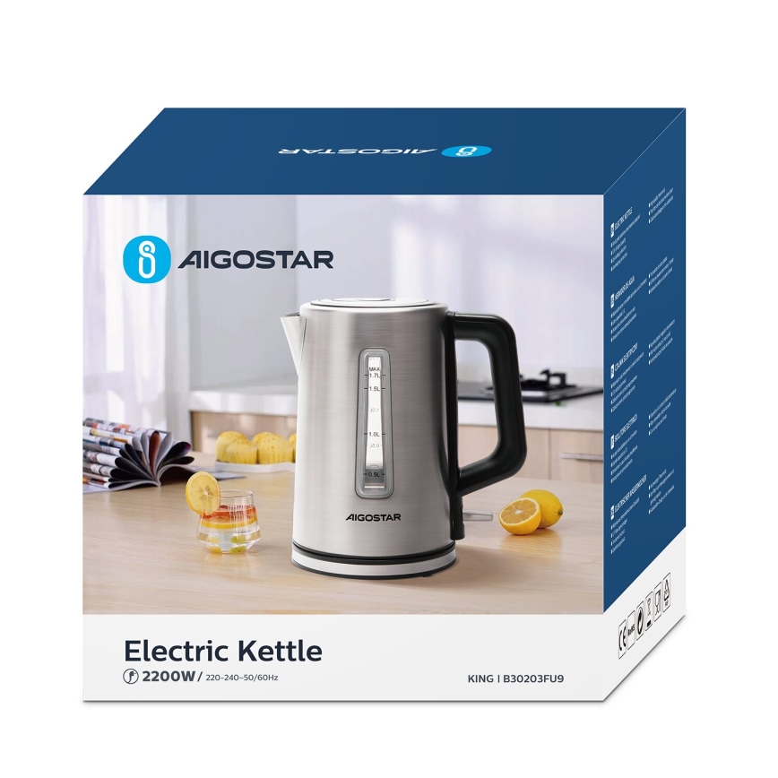 Aigostar - Elkedel 1,7l 2200W/230V mat krom