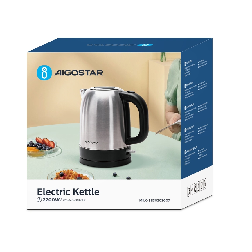 Aigostar - Elkedel 1,7l 2200W/230V mat krom
