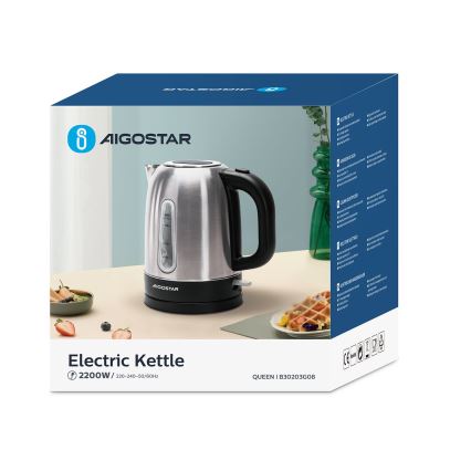 Aigostar - Elkedel 1,7l 2200W/230V mat krom