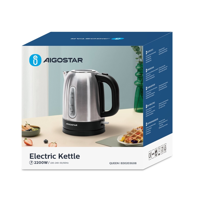 Aigostar - Elkedel 1,7l 2200W/230V mat krom