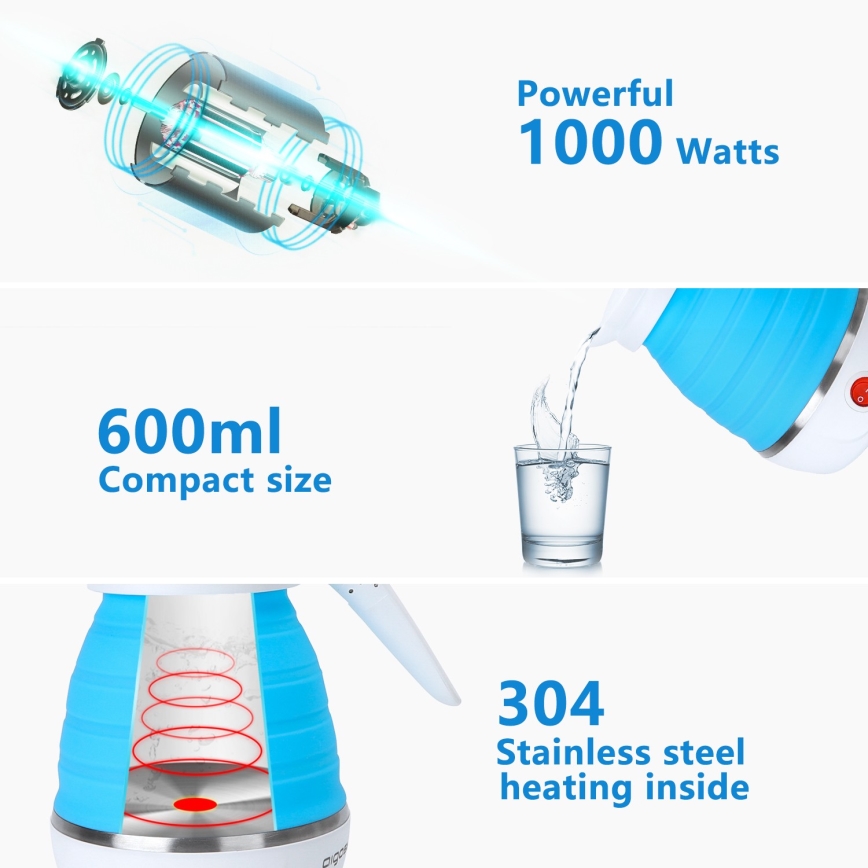 Aigostar - Elkedel til rejser 600 ml 1000W/230V