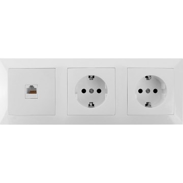 Aigostar - Ethernet-udtag og 2x SCHUKO-stikkontakter med hvid ramme