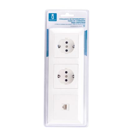 Aigostar - Ethernet-udtag og 2x SCHUKO-stikkontakter med hvid ramme