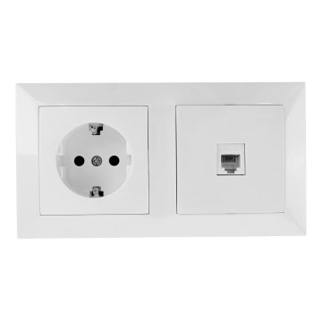 Aigostar - Ethernetudtag og SCHUKO-udtag med ramme, hvid