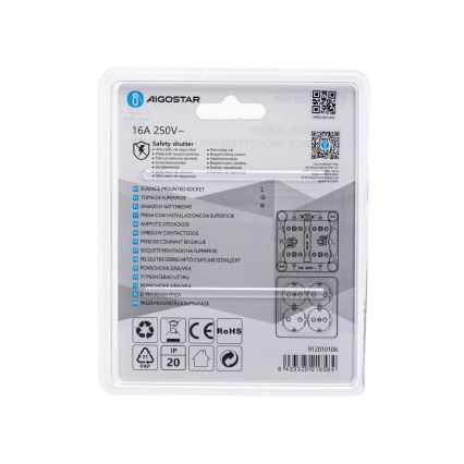 Aigostar - Firedobbelt vægstikkontakt SCHUKO 250V hvid