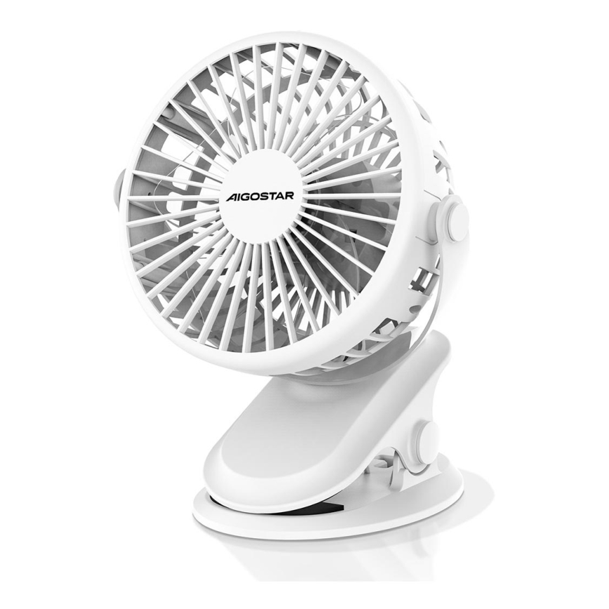 Aigostar - Genopladelig bordventilator med klemme 4W/5V 1500mAh hvid