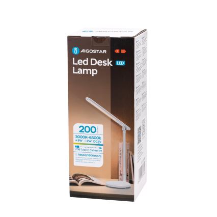 Aigostar - Genopladelig LED bordlampe m. touch-funktion dæmpbar LED/3W/5V 1800 mAh