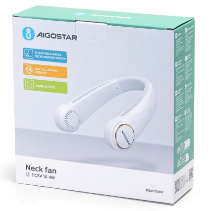 Aigostar - Genopladelig nakkeblæser 4W/5V 2000mAh hvid
