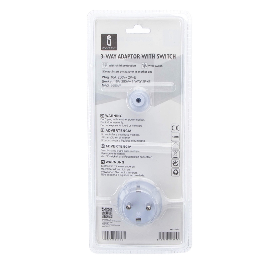 Aigostar - Grenudtag med afbryder 3x16A/230V SCHUKO