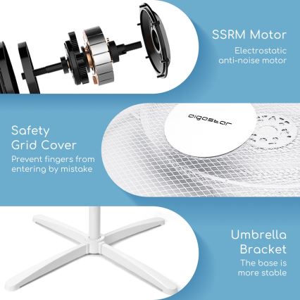 Aigostar - Gulvventilator 40W/230V 120 cm hvid