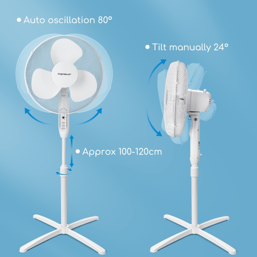 Aigostar - Gulvventilator 40W/230V 120 cm hvid