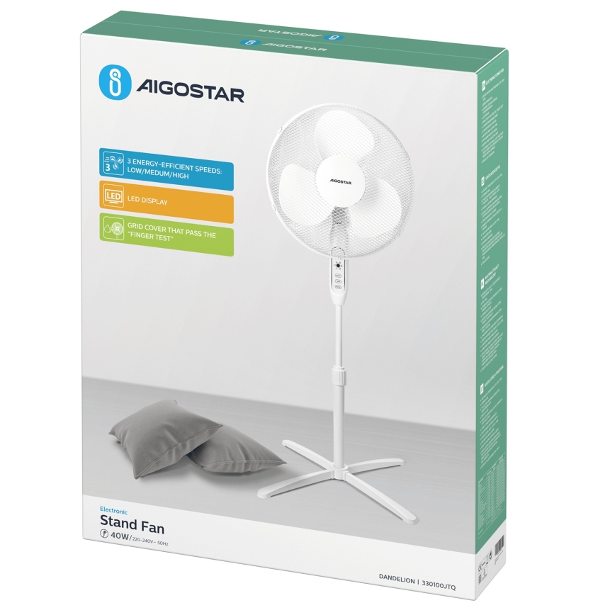 Aigostar - Gulvventilator 40W/230V 120 cm hvid