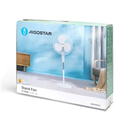 Aigostar - Gulvventilator 40W/230V hvid