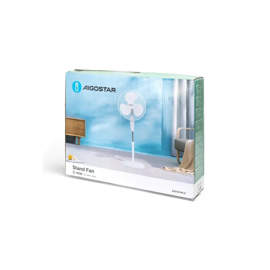 Aigostar - Gulvventilator 40W/230V hvid