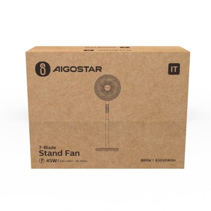 Aigostar - Gulvventilator 45 W/230 V, Ø 35 cm, hvid