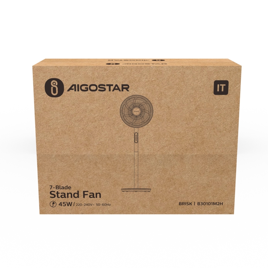 Aigostar - Gulvventilator 45 W/230 V, Ø 35 cm, hvid