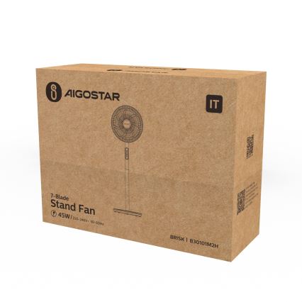 Aigostar - Gulvventilator 45 W/230 V, Ø 35 cm, hvid