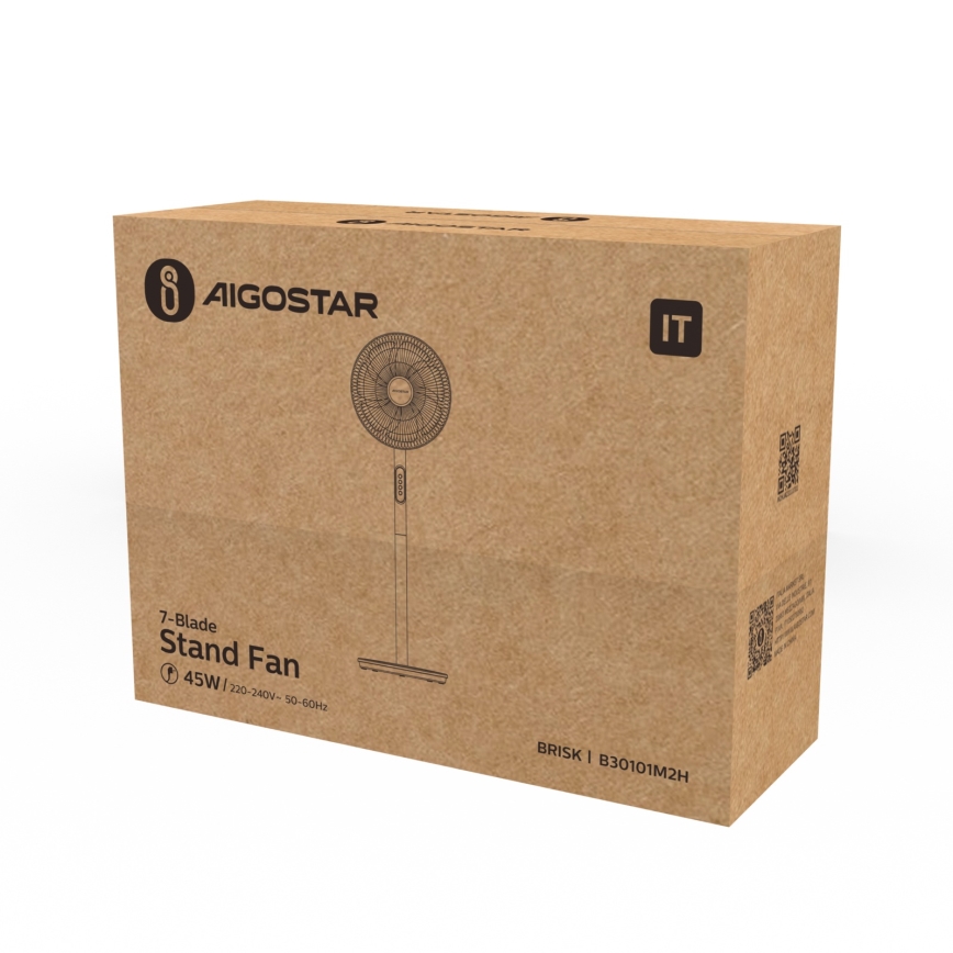 Aigostar - Gulvventilator 45 W/230 V, Ø 35 cm, hvid