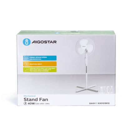 Aigostar - Gulvventilator 45W/230V 125 cm hvid