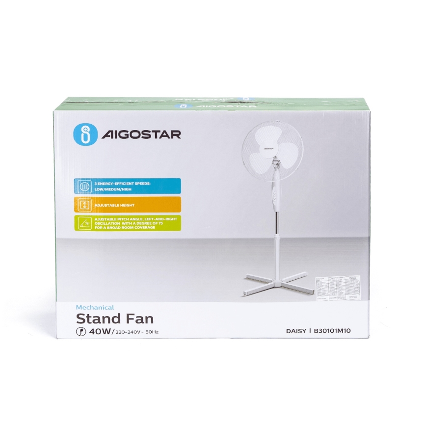 Aigostar - Gulvventilator 45W/230V 125 cm hvid